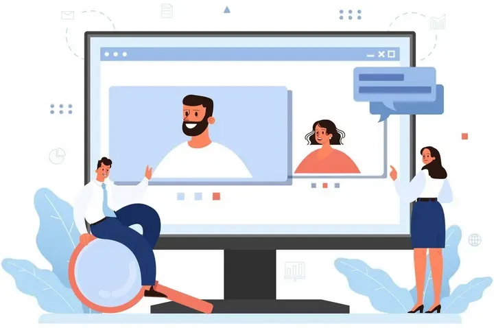 Team on a video call reviewing a project